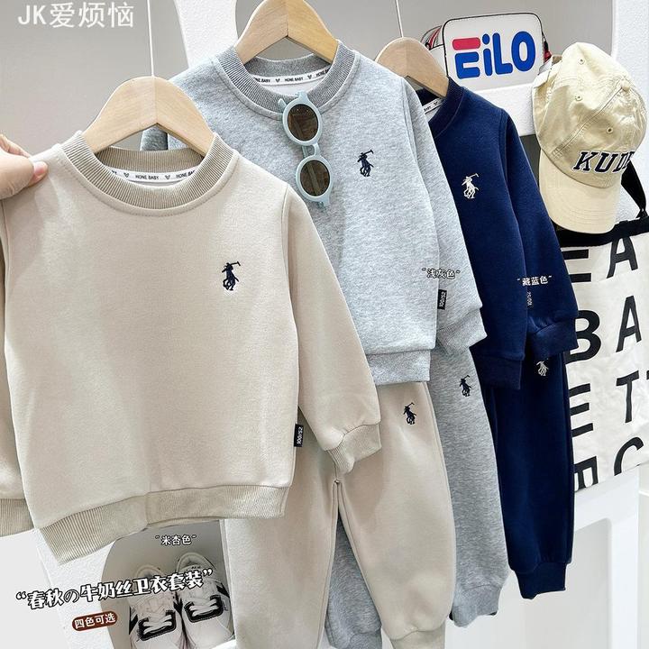 doudop轻奢2025春季新款男童刺绣卫衣套装中大童运动卫衣卫裤两件