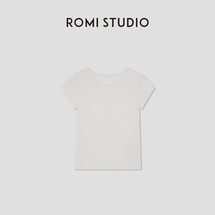 ROMI STUDIO“肤感至上”绵羊毛混纺轻柔弹力圆领短袖T恤RWBWSH1632
