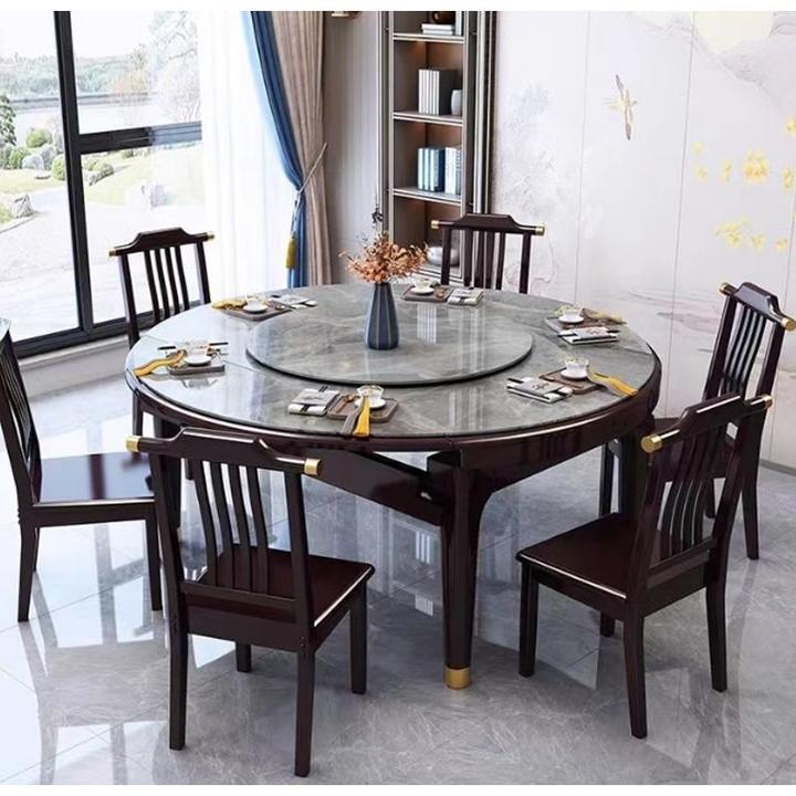 中式方圆两用岩板餐桌转盘成品圆桌家用多功能桌子折叠饭桌轻奢