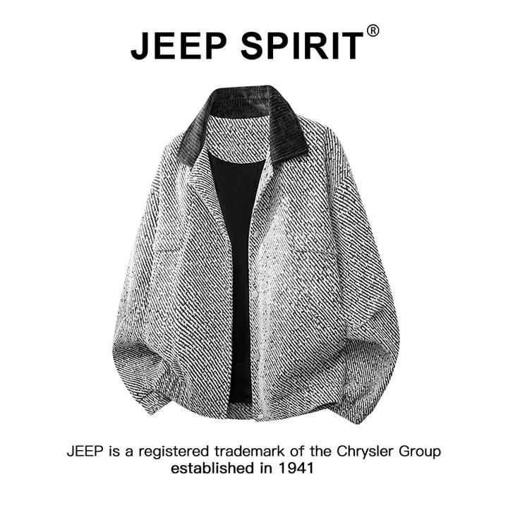 JEEPSPIRIT吉普小香风外套男士春秋款高级纹理感美式复古翻领夹克