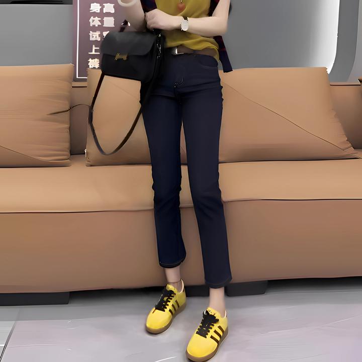 深色显瘦九分直筒牛仔裤女春秋小个子弹力高腰百搭修身九分烟管裤
