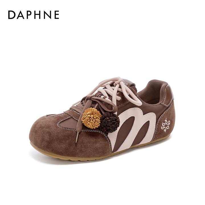 达芙妮新款双鞋带休闲百搭平底内增高舒适不累脚时尚德训鞋女款