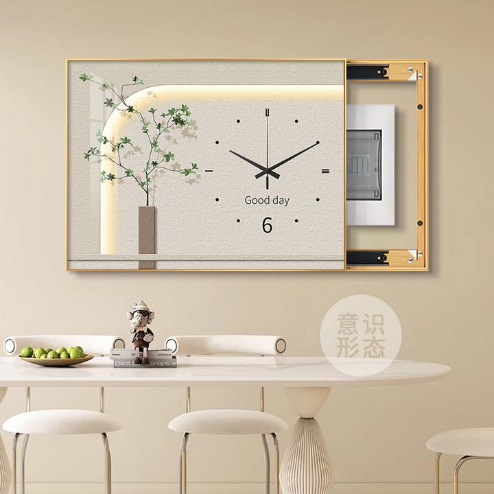 小清新绿植电表箱装饰画2025新款弱电源遮挡挂画带钟表配电箱盖板