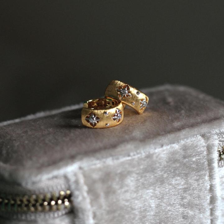 铜合金锆石耳饰 韩国质感镂空八芒星金耳圈耳环简约气质耳饰新款