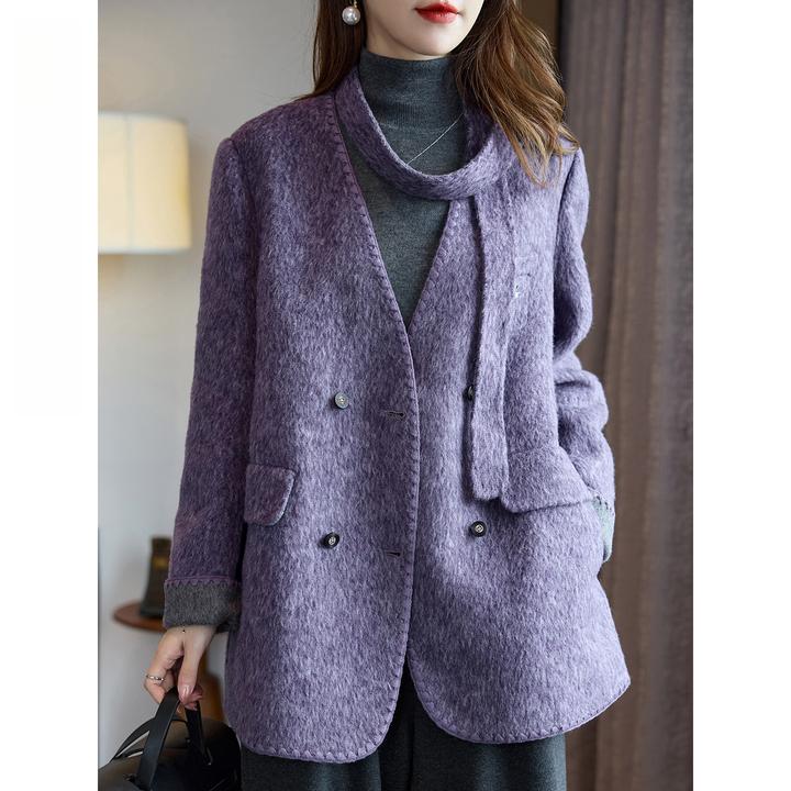 韩版百搭双面呢大衣女秋冬新款时尚优雅显肤羊毛呢外套减龄高级感