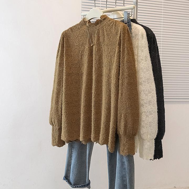 2025秋冬韩系别致文艺气质百搭长袖打底针织拼接蕾丝花边立领衬衫