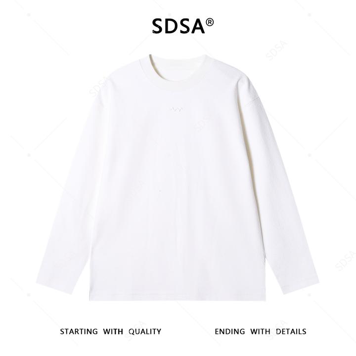 SDSA男士秋冬新款痞帅男装韩版纯色刺绣圆领长袖T恤休闲宽松上衣