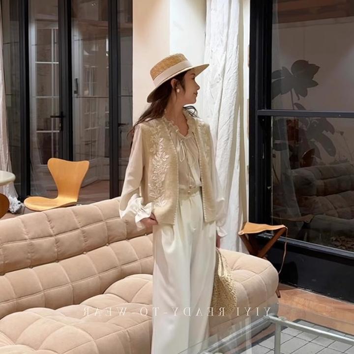 木耳边别致衬衫女早春秋新款轻熟风宽松马夹设计感小众米白色上衣