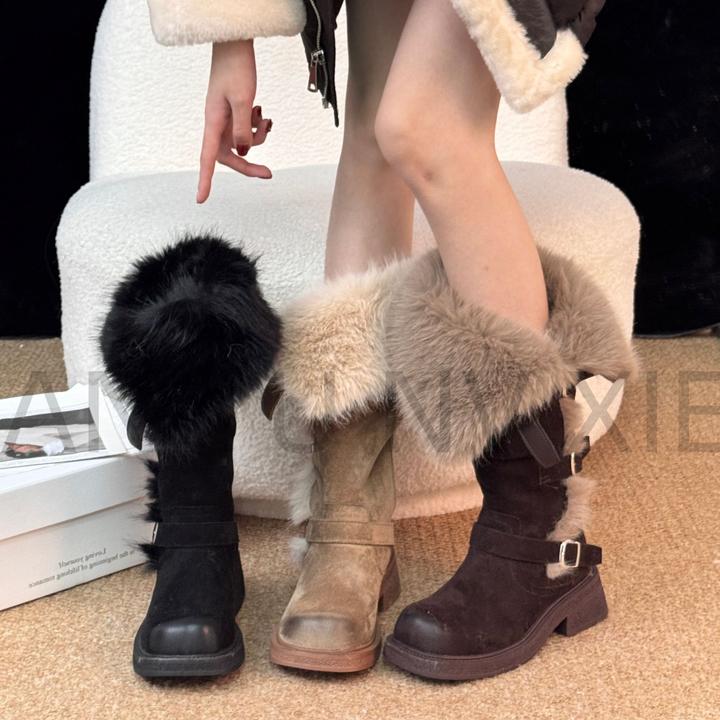 2025冬季俄式高筒帕扣厚绒时尚百搭保暖雪地靴加绒保暖毛毛棉鞋女