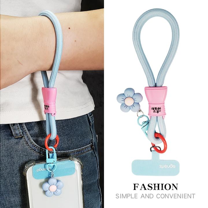手机挂绳女手腕短款小花吊坠挂件编织手绳户外防丢旅游简约时尚