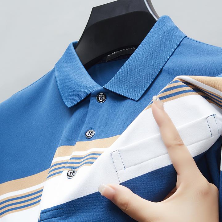 2025薄款男士条纹短袖夏季翻领T恤中年爸爸休闲polo半袖宽松上衣