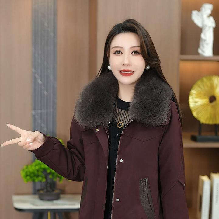 常规款2025厚款长袖POLO领加绒加厚大毛领冬季派克女短款外套Z01