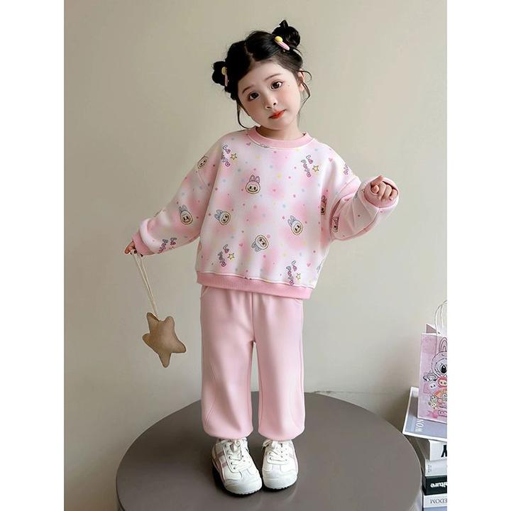 卡通动漫少女风套头女拉布布套装加绒中大童童装