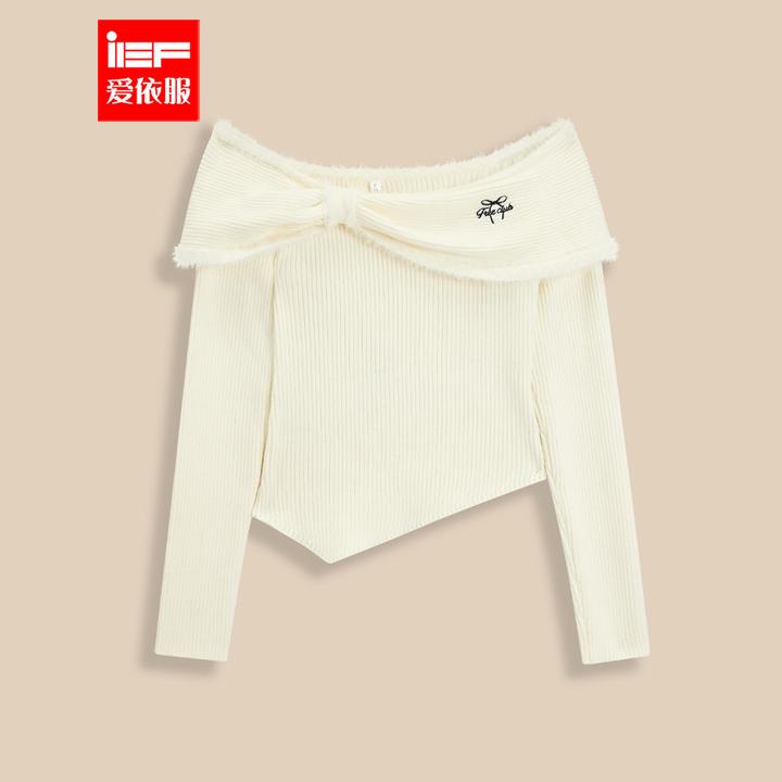 IEF/爱依服2025新款秋季显瘦气质一字肩时尚百搭毛织上衣