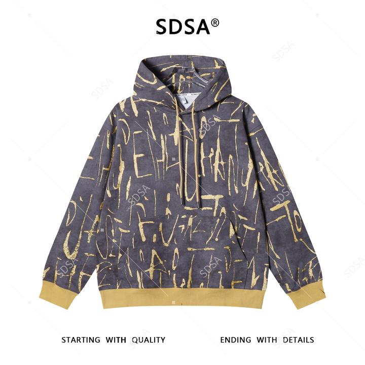 SDSA男士秋冬新款痞帅男装时尚抽象割破字母撞色连帽卫衣百搭