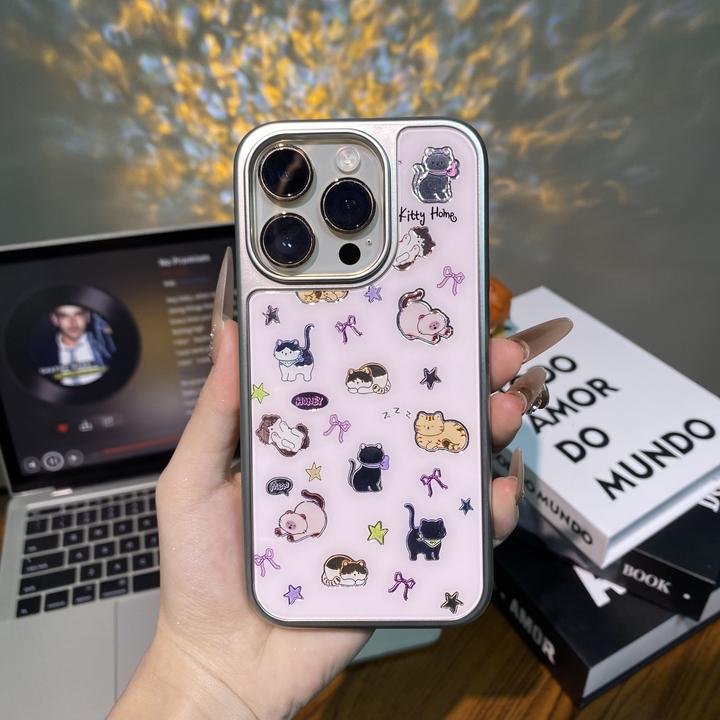 卡通猫咪图案适用于多款型号手机的全包防摔软胶手机壳