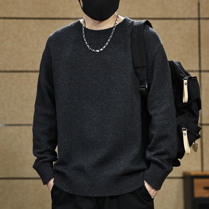 高端美利奴羊毛针织衫男秋冬季新款潮牌复古重磅简约圆领毛衣男装