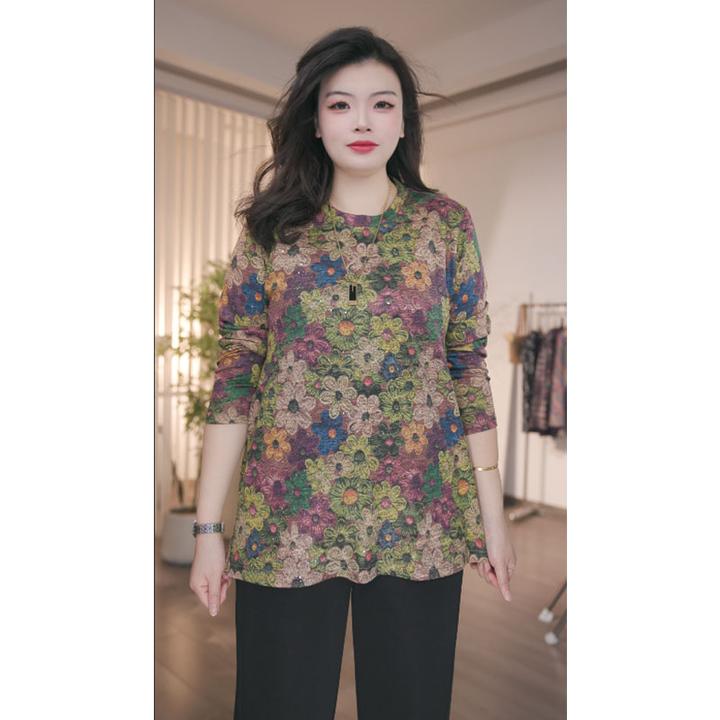 大码女装时尚显瘦休闲轻职风抗皱印花圆领T恤