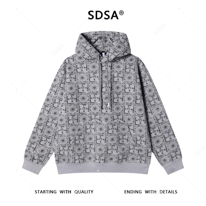 SDSA男士秋冬新款痞帅男装时尚花卉印花抽绳连帽卫衣百搭休闲宽松