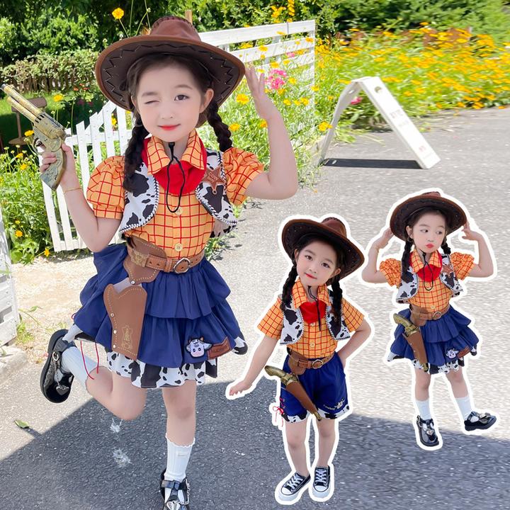 【4.9万人收藏】女童夏季2025新款表演套装儿童卡通三件套帅气cos演