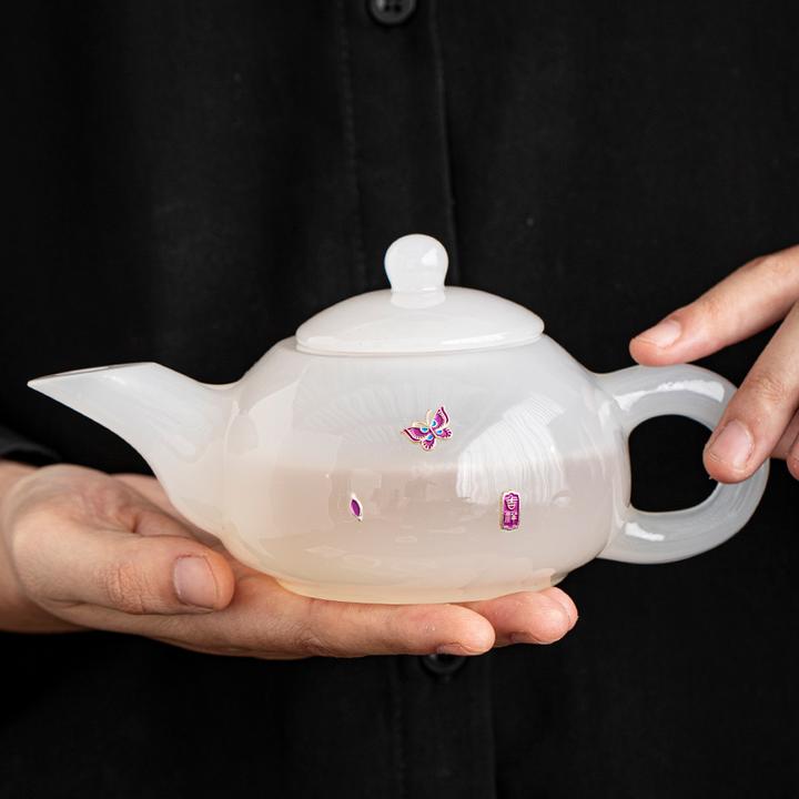 锔钉冰种玉瓷茶壶简约高档琉璃泡茶壶单壶家用中式泡茶器功夫茶具