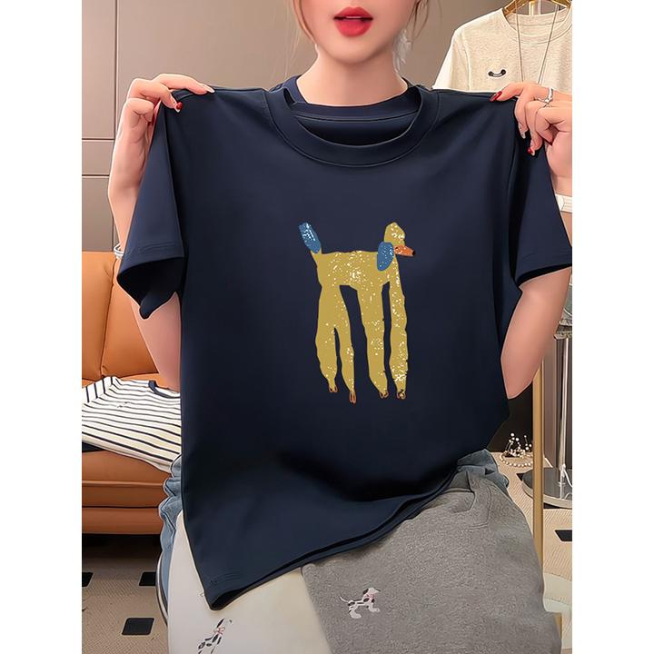 藏青色正肩纯棉圆领短袖t恤女装ins时尚百搭洋气上衣2025夏季新款