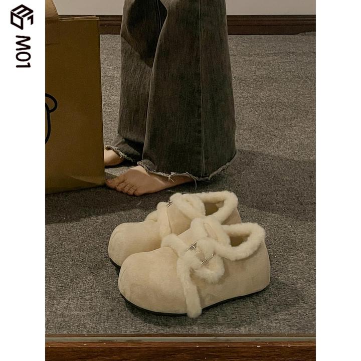 M01复古厚底小个子勃肯鞋女2025秋冬新款百搭内增高加绒保暖棉鞋