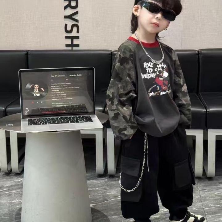 男童秋季套装新款迷彩拼接百搭帅气印花中小童套装休闲两件套TT