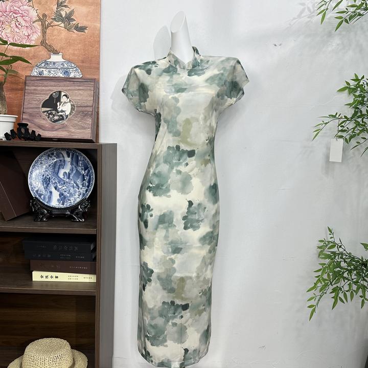 【绿绵】声声慢/120/ 夏老苏州手工中式新款低开叉日常旗袍