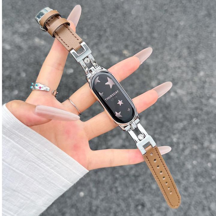 适用小米手环10/9/8代滑轮蝴蝶扣拼皮质NFC版高级感时尚腕带女款