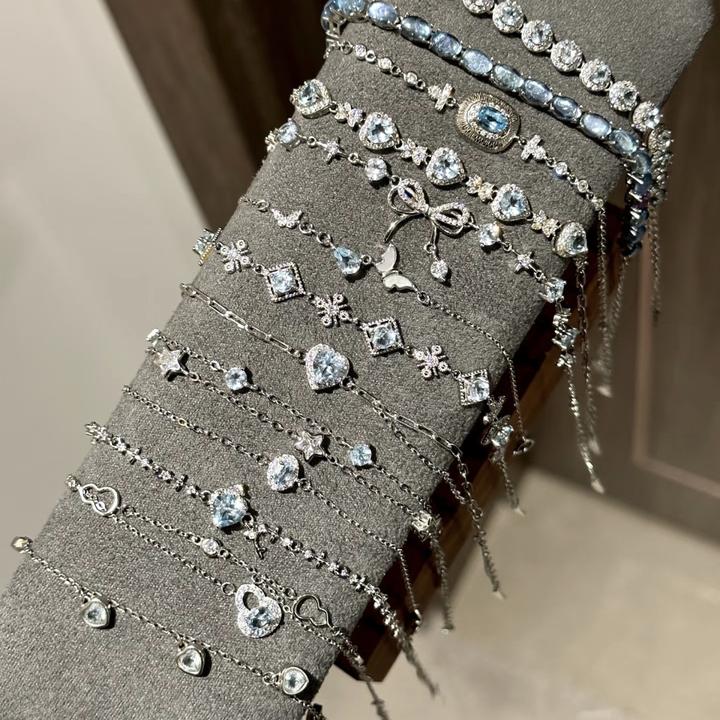 足银玻璃手链 百搭闪烁圆珠手链气质小众饰品简约手饰