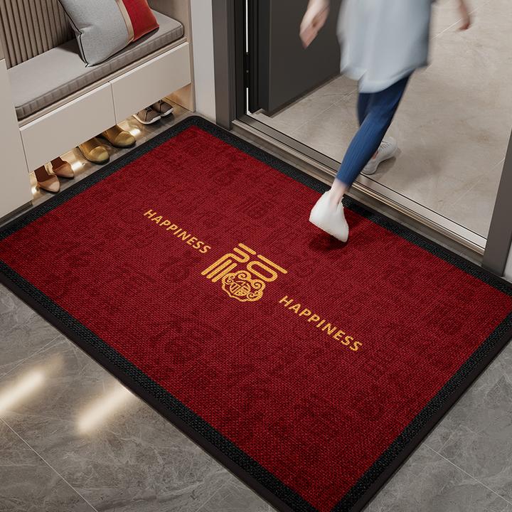 喜庆入户进门防滑垫蹭土耐脏大门口玄关亚麻地毯家用脚垫子可裁剪
