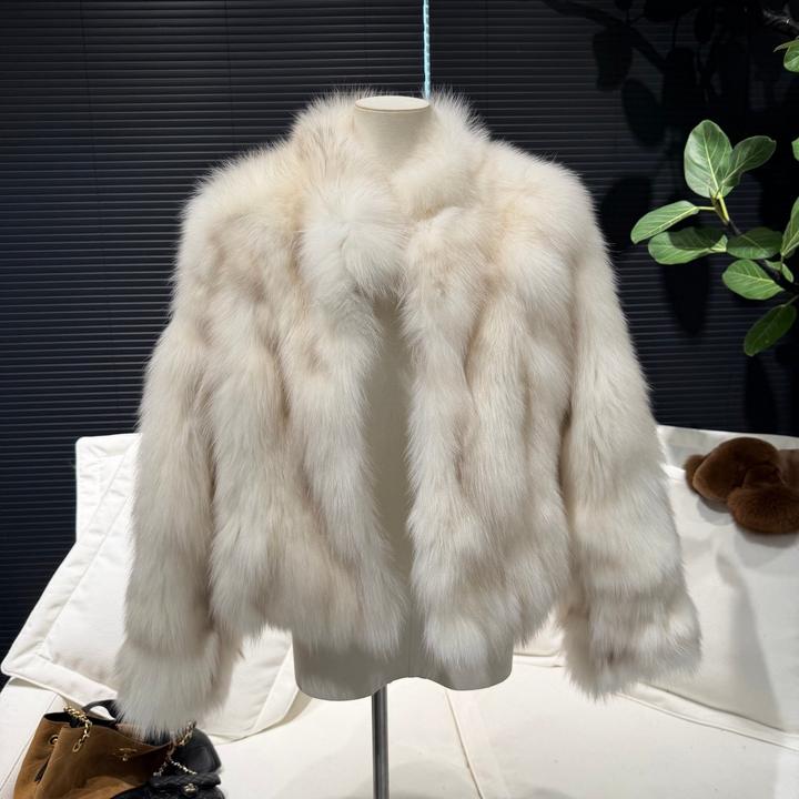 【首尔月光】2025新款芬兰进口狐狸毛皮草立领短款毛毛大衣