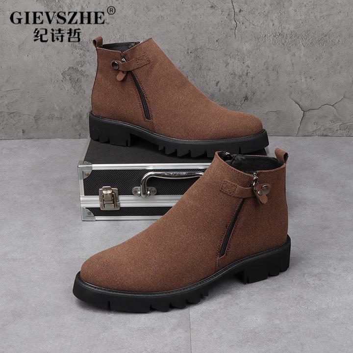 【欧美风】纪诗哲英伦中帮时尚潮流百搭内增高尖头男款切尔西马丁靴