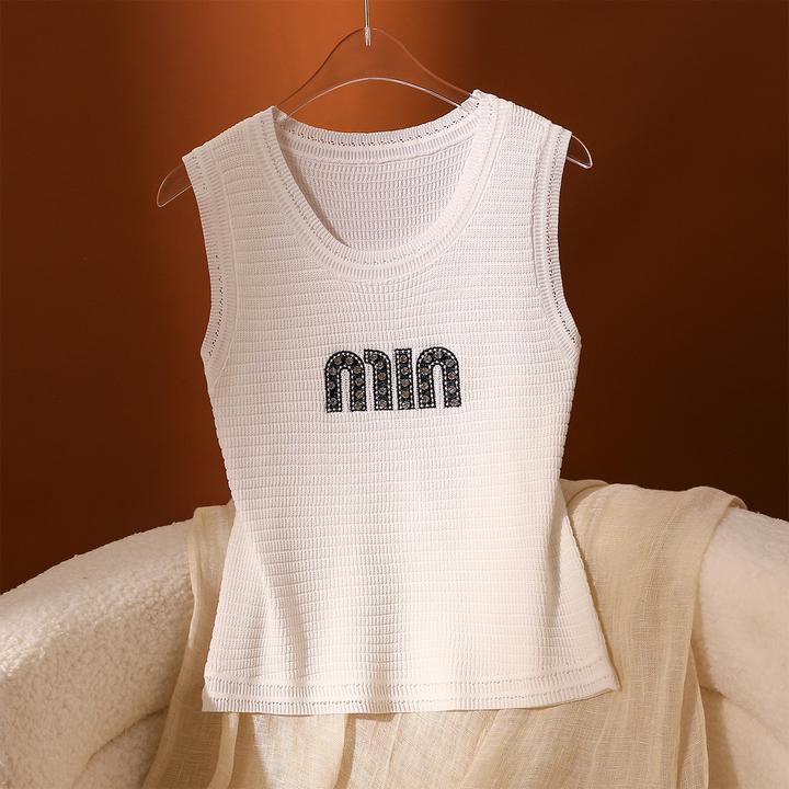 字母针织吊带背心女内搭设计感小众性感修身辣妹圆领打底无袖上衣