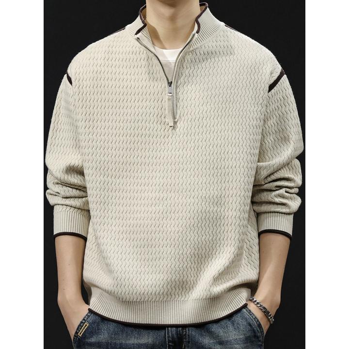 MR.MUDI/穆迪先生波浪纹撞色针织半高领毛衣男士休闲潮牌高端衣服