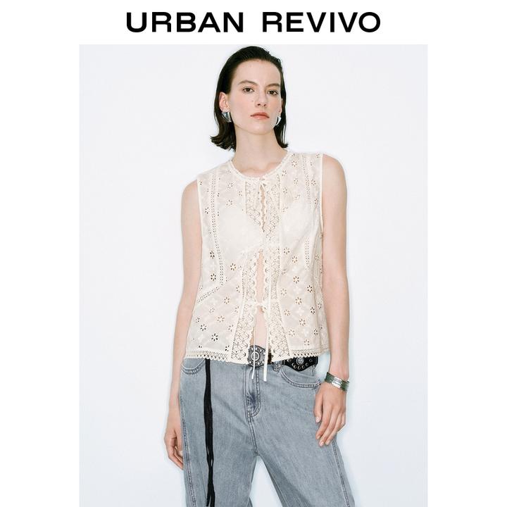 UR2025夏季新款女度假感肌理镂空系带无袖开襟衬衫UWG250152