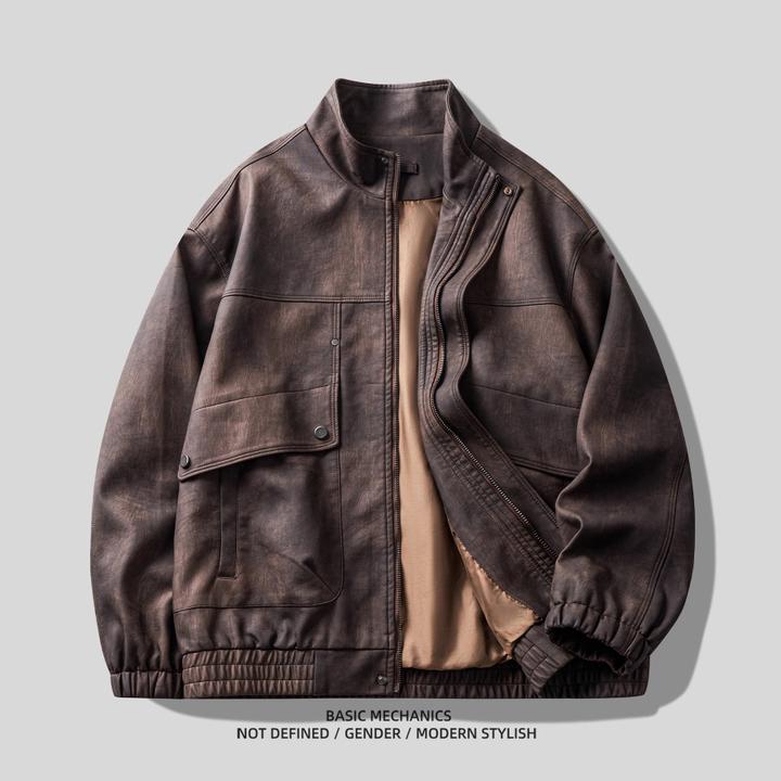 高端美式复古PU皮衣夹克男士2025秋季新款痞帅宽松休闲外套机车服