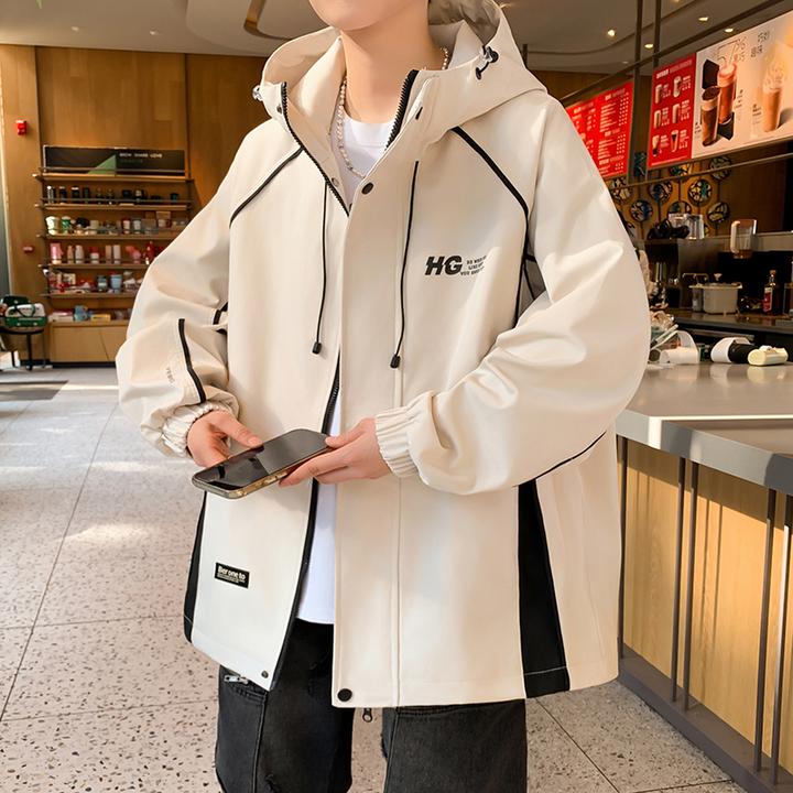 青少年学生连帽夹克外套男春秋新款休闲潮流时尚百搭韩版夹克男