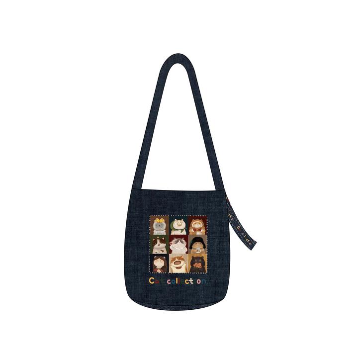 艺术鸭插画师原创九宫格猫猫飘带水桶单肩斜跨手提小众通勤包AI