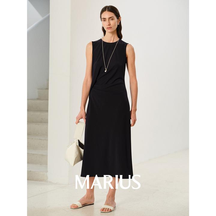 MARIUSMARIUS“皱皱裙"轻奢三醋酸凉感不规则褶皱针织无袖连衣裙