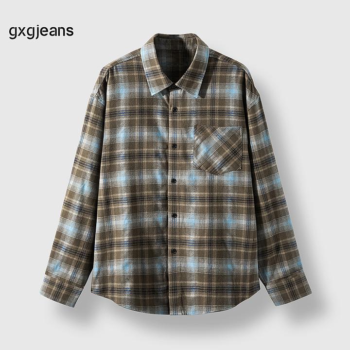 gxg jeans男装25春磨毛感格子长袖衬衫慵懒衬衫外套#J25D031003