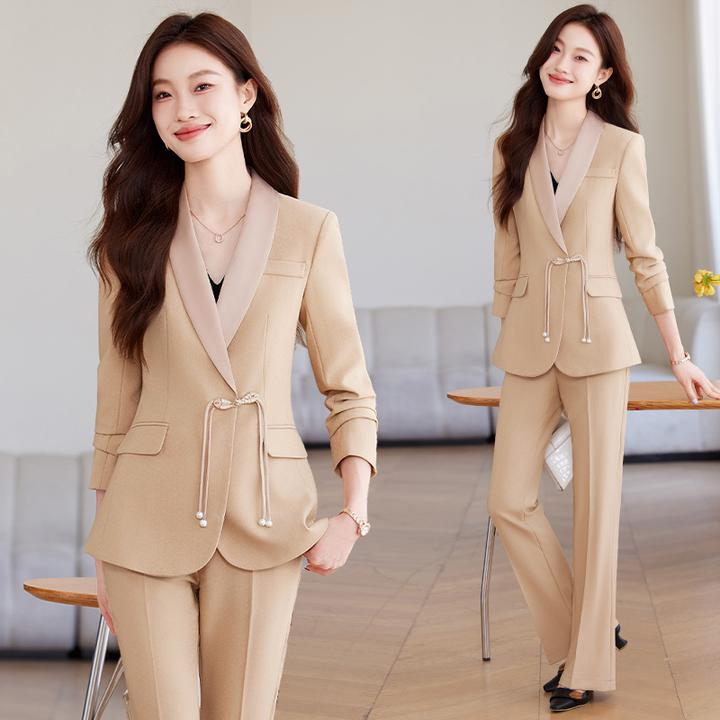 新中式西装套装女秋冬职业装国风正装西服外套酒店餐饮前台工作服