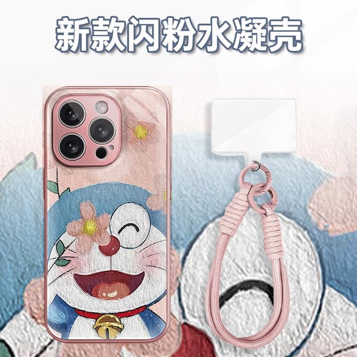 油画花遮眼叮当水凝玻璃壳适用iPhone苹果16手机壳华为oppo小米vi