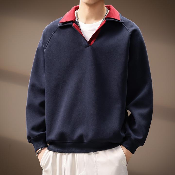 法式翻领假两件Polo衫男秋季新款32支休闲宽松潮牌套头休闲上衣男