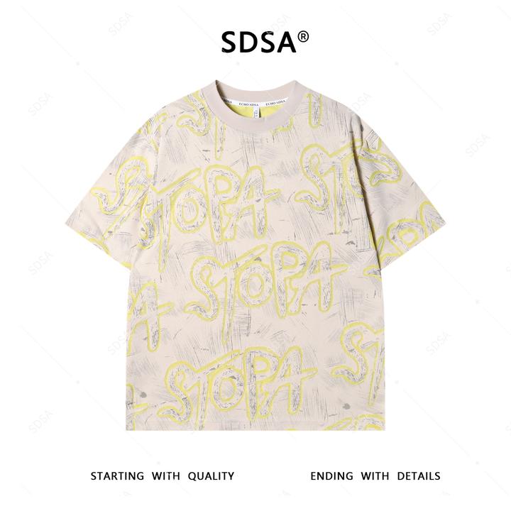 SDSA夏季新款男士痞帅撞色割破字母设计短袖T恤百搭圆领上衣显瘦
