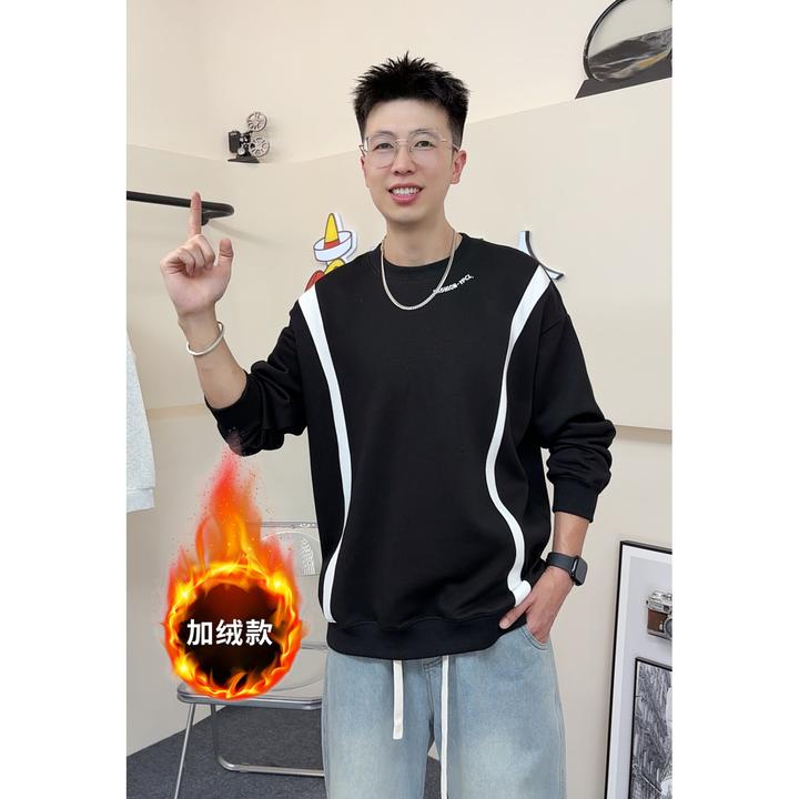 Mexican/稻草人秋冬新款弯刀收腰落肩长袖圆领加绒高含棉男士卫衣