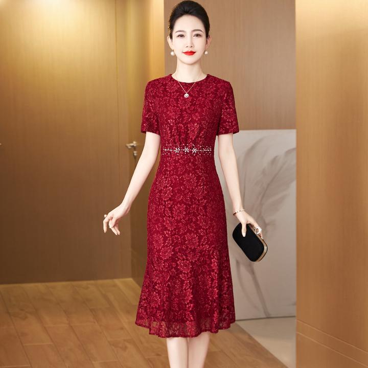 夏季新娘婚宴妈妈装喜婆婆结婚礼服连衣裙时尚显年轻宴会晚礼服裙