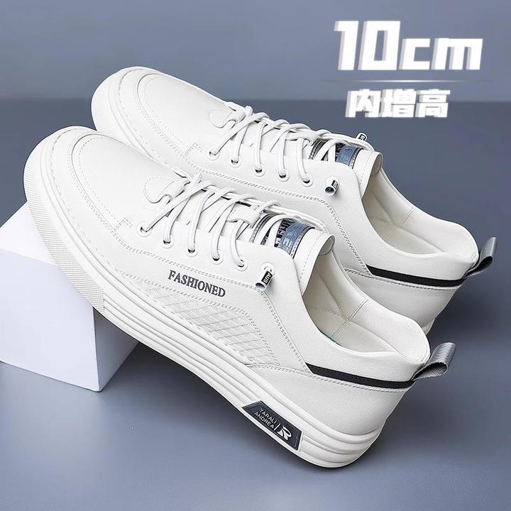 小白鞋男隐形内增高男鞋10cm春秋新款百搭休闲鞋经典真皮板鞋男士