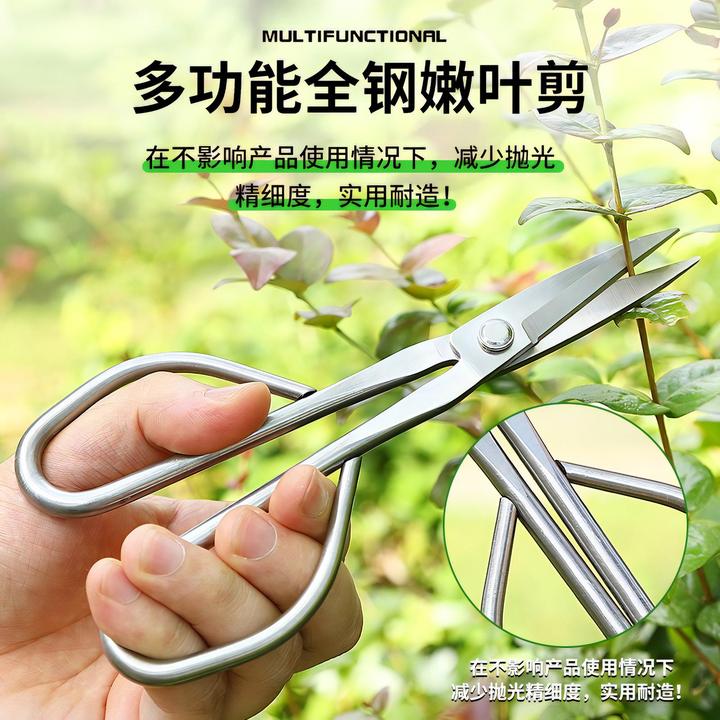 全不锈钢加厚园艺叶芽剪尖头长杆多功能盆景盆栽修枝园艺专用剪刀